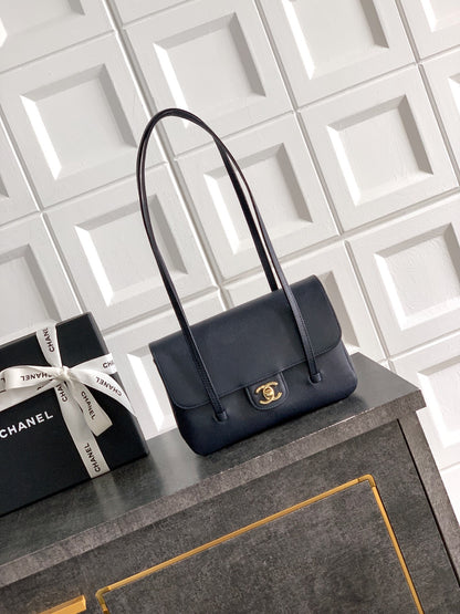 Chanel 26C Small Kelly Shopping Tote — Midnight Navy Caviar Leather with Gold Hardware