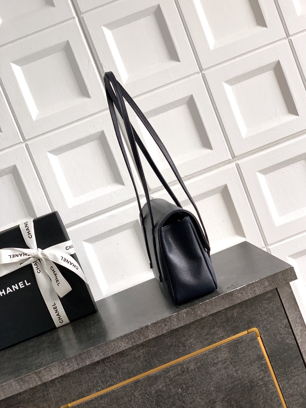 Chanel 26C Small Kelly Shopping Tote — Midnight Navy Caviar Leather with Gold Hardware