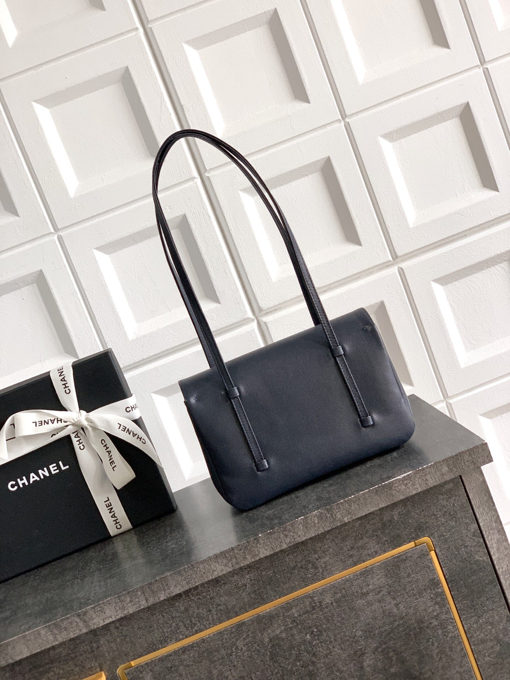 Chanel 26C Small Kelly Shopping Tote — Midnight Navy Caviar Leather with Gold Hardware