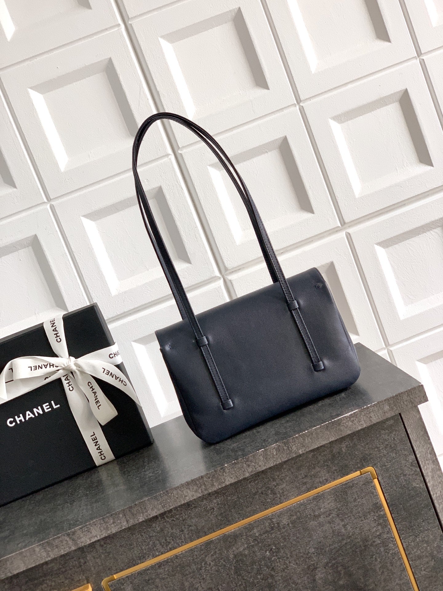 Chanel 26C Small Kelly Shopping Tote — Midnight Navy Caviar Leather with Gold Hardware