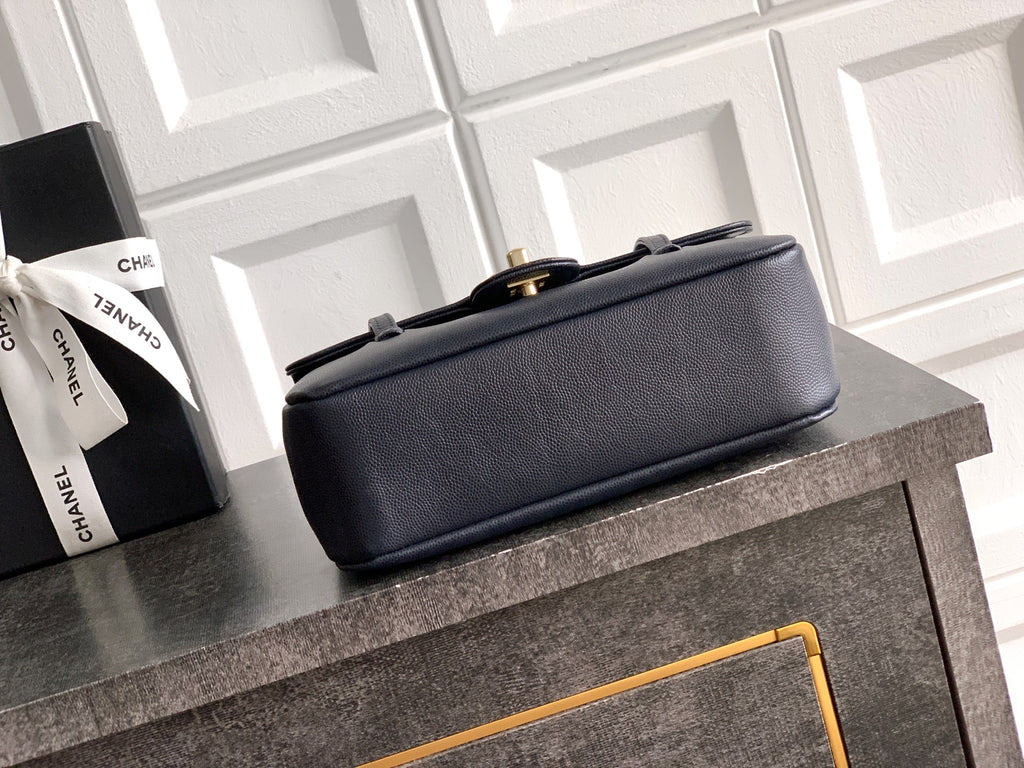Chanel 26C Small Kelly Shopping Tote — Midnight Navy Caviar Leather with Gold Hardware