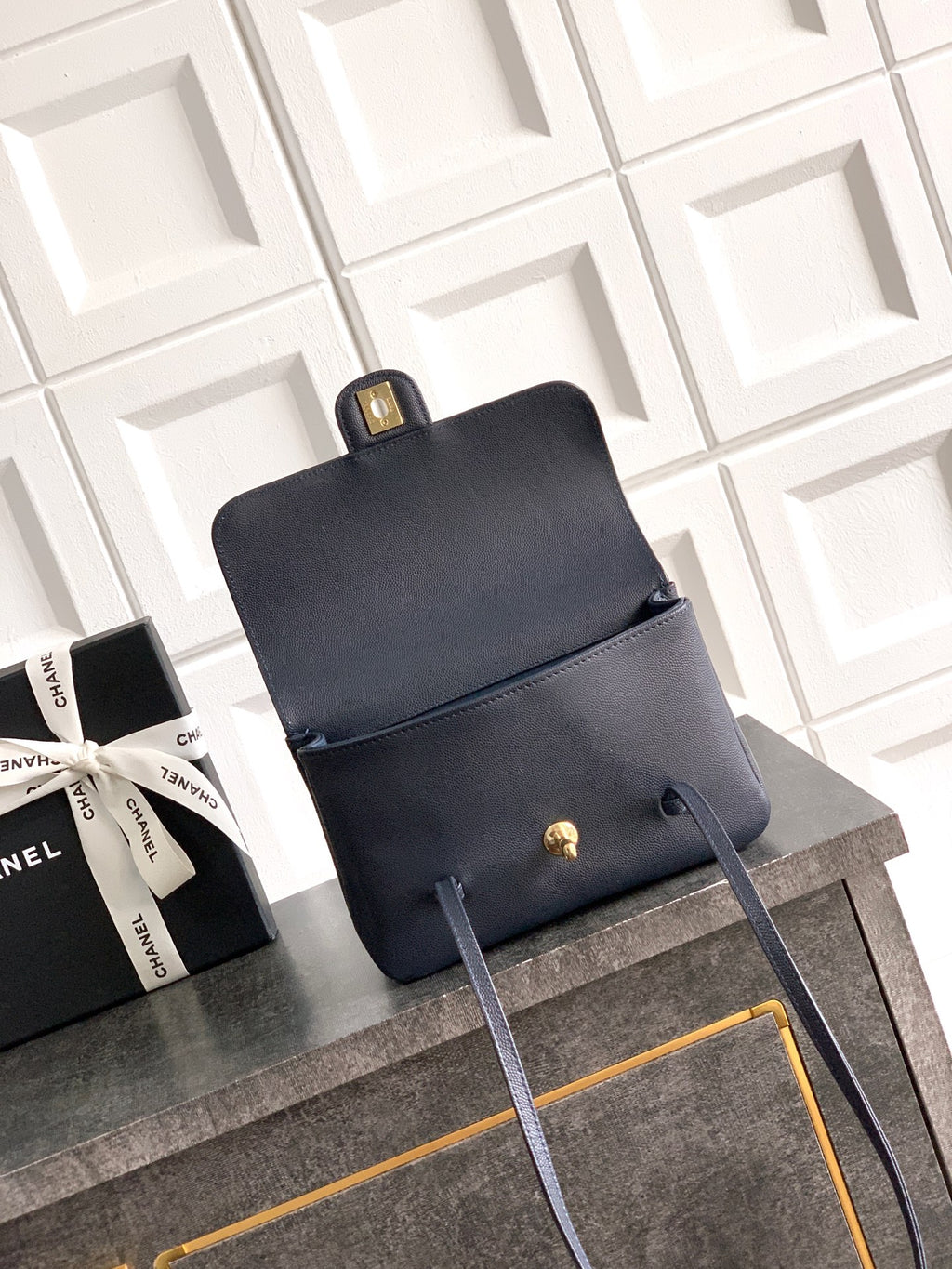 Chanel 26C Small Kelly Shopping Tote — Midnight Navy Caviar Leather with Gold Hardware
