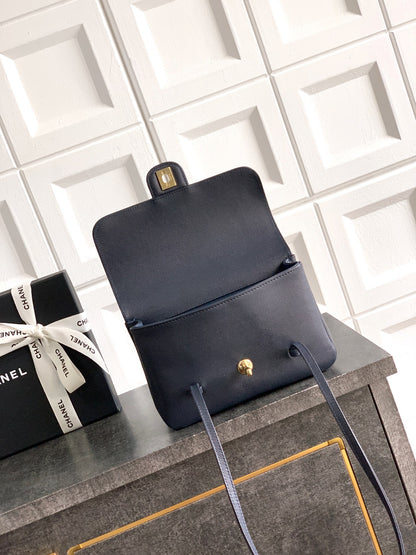 Chanel 26C Small Kelly Shopping Tote — Midnight Navy Caviar Leather with Gold Hardware