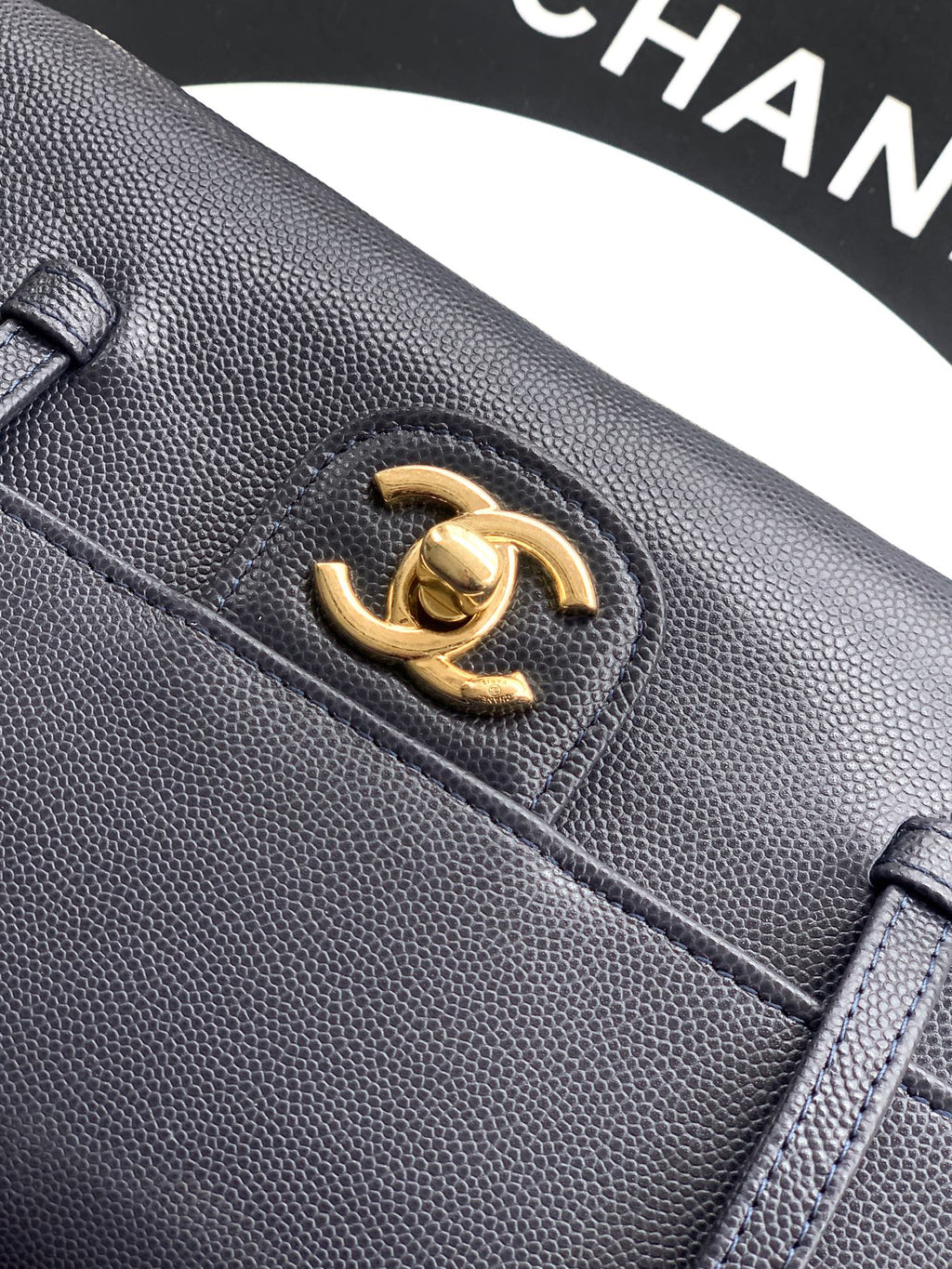 Chanel 26C Small Kelly Shopping Tote — Midnight Navy Caviar Leather with Gold Hardware