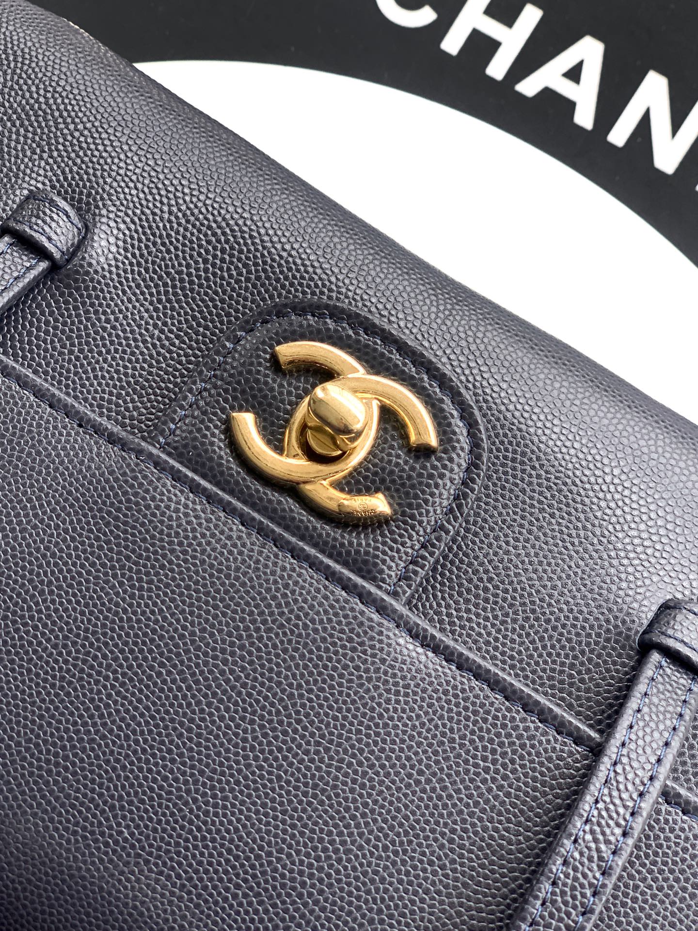 Chanel 26C Small Kelly Shopping Tote — Midnight Navy Caviar Leather with Gold Hardware