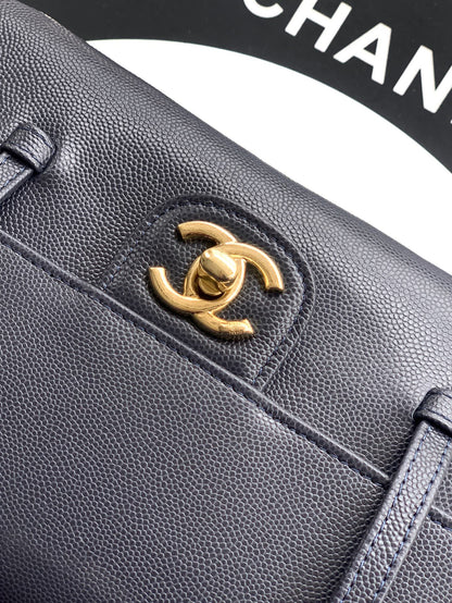 Chanel 26C Small Kelly Shopping Tote — Midnight Navy Caviar Leather with Gold Hardware