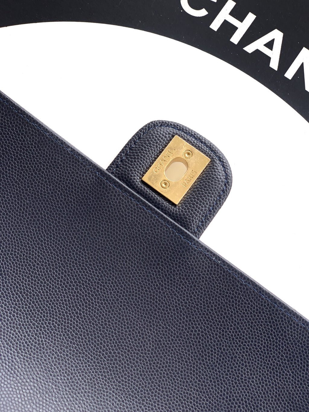 Chanel 26C Small Kelly Shopping Tote — Midnight Navy Caviar Leather with Gold Hardware