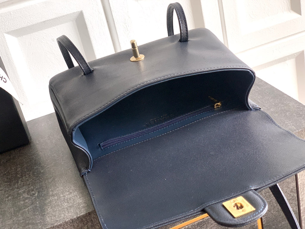 Chanel 26C Small Kelly Shopping Tote — Midnight Navy Caviar Leather with Gold Hardware