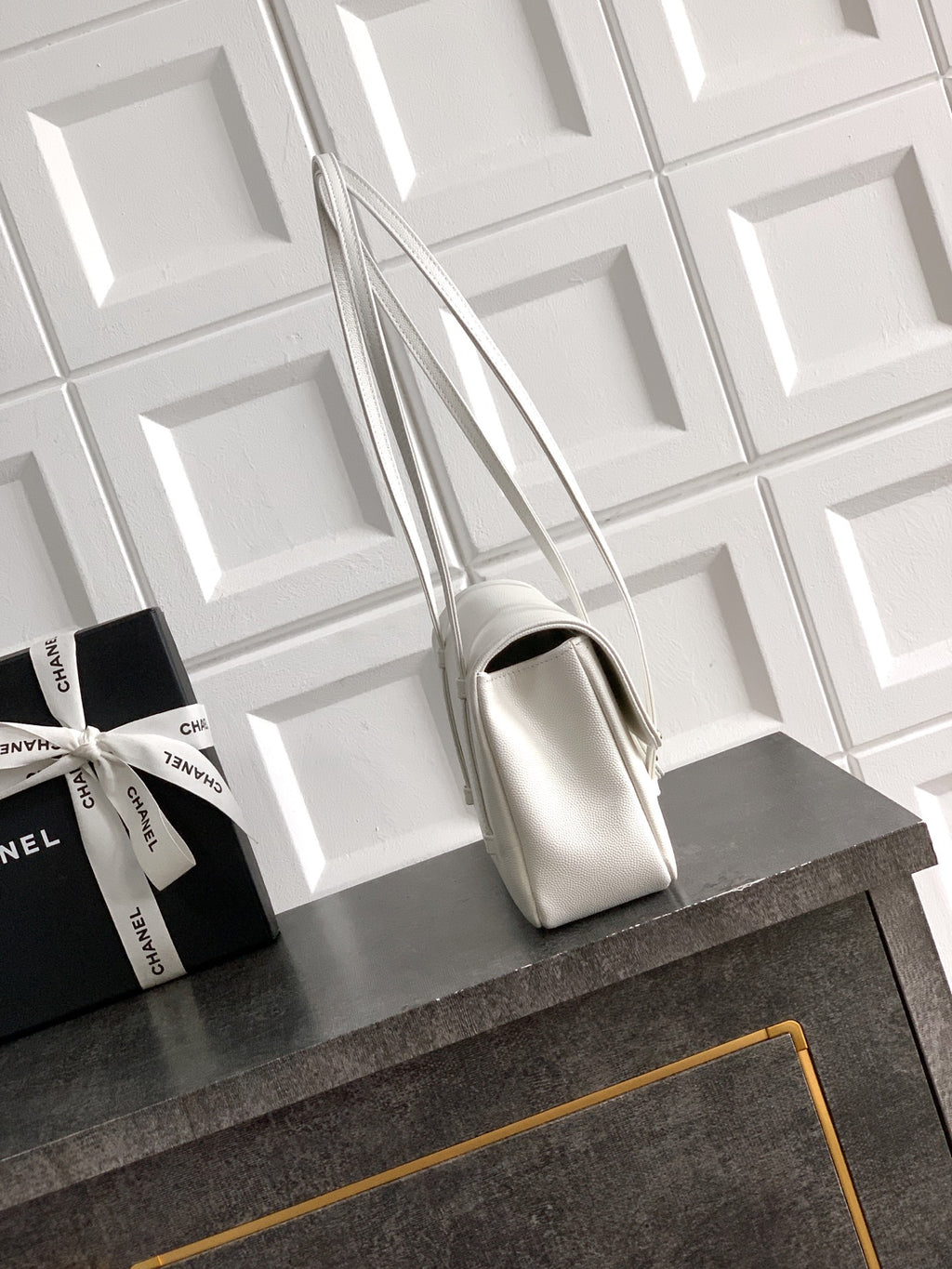 Chanel 26C Small Kelly Shopping Tote — Milky White Caviar Leather with Gold Hardware