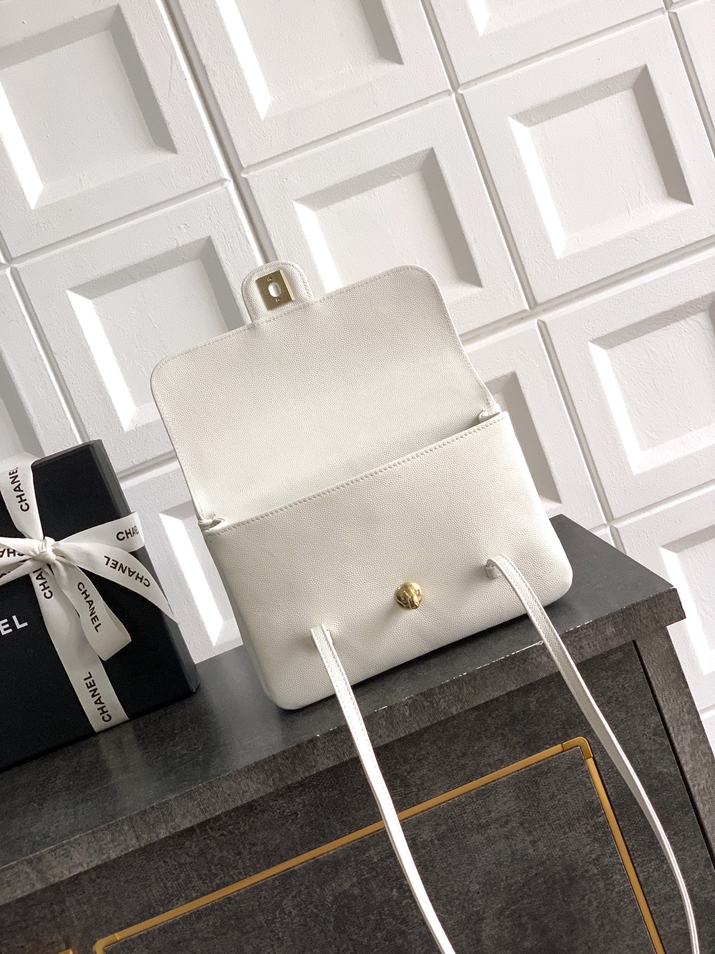 Chanel 26C Small Kelly Shopping Tote — Milky White Caviar Leather with Gold Hardware