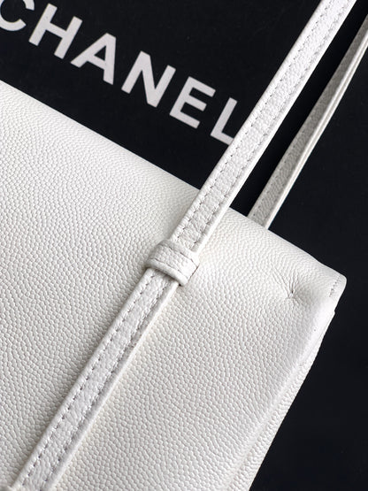 Chanel 26C Small Kelly Shopping Tote — Milky White Caviar Leather with Gold Hardware