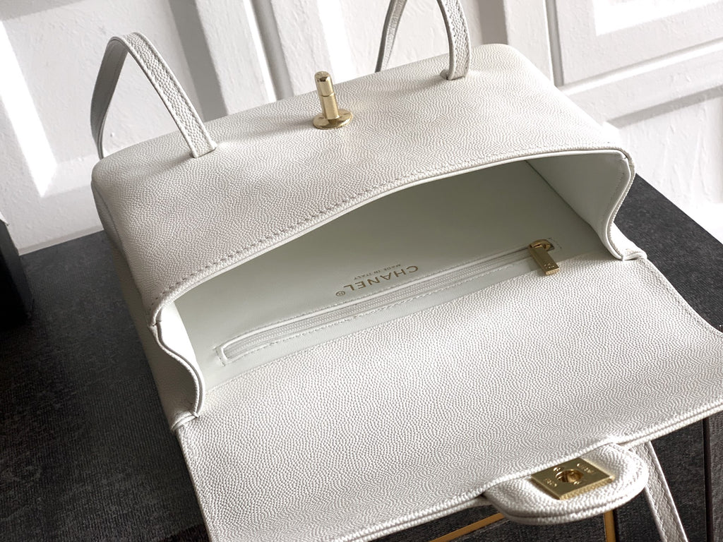 Chanel 26C Small Kelly Shopping Tote — Milky White Caviar Leather with Gold Hardware