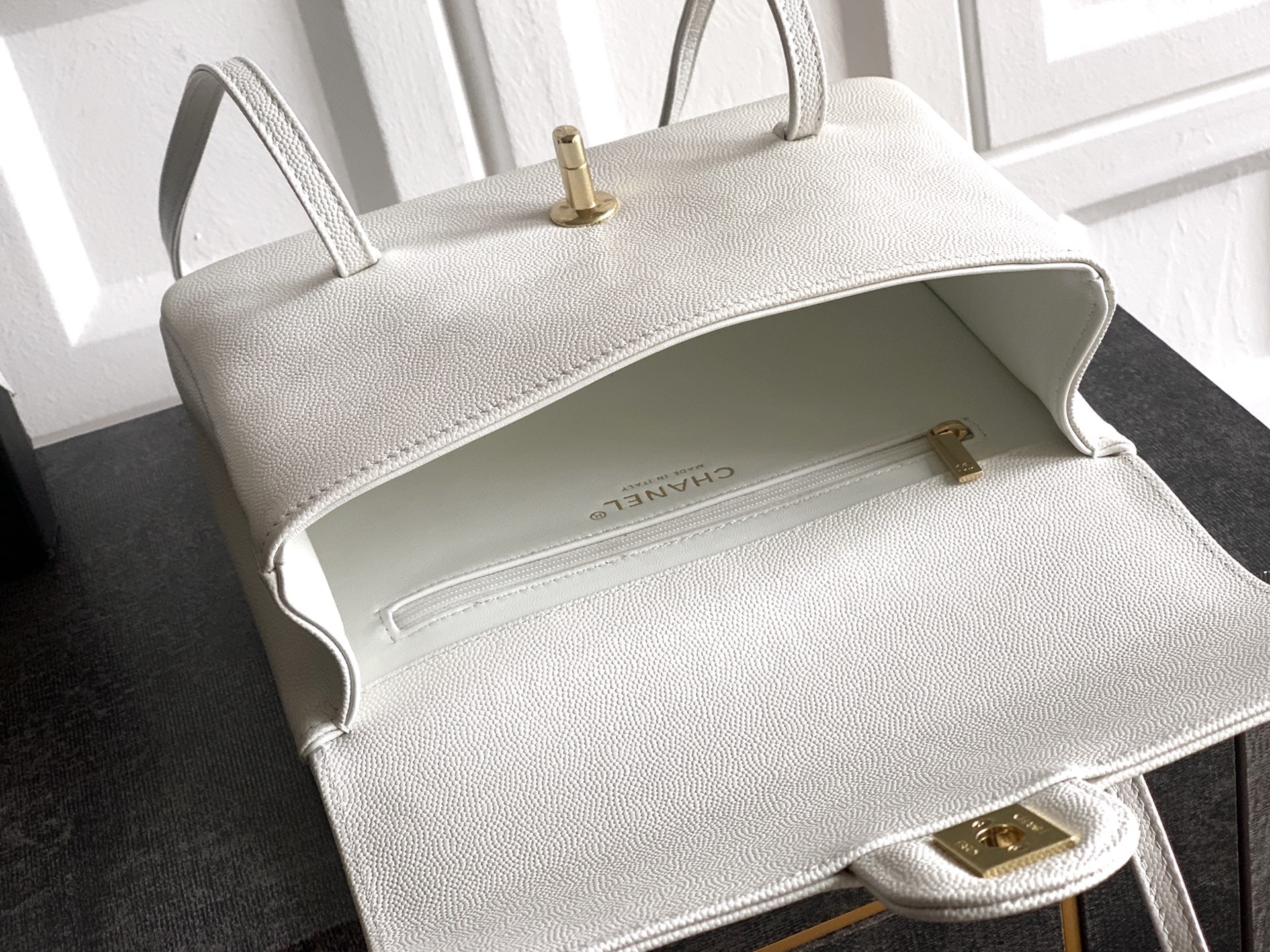 Chanel 26C Small Kelly Shopping Tote — Milky White Caviar Leather with Gold Hardware