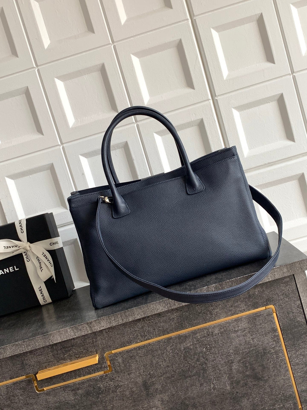 Chanel Executive Cerf Tote — Midnight Navy Caviar Leather with Silver Hardware