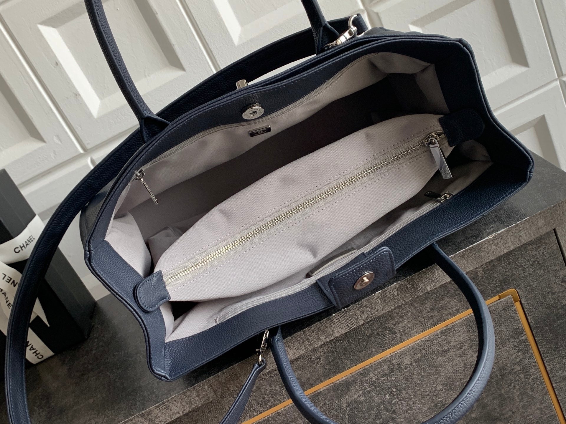Chanel Executive Cerf Tote — Midnight Navy Caviar Leather with Silver Hardware