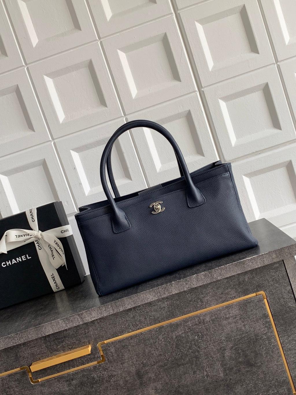 Chanel Executive Cerf Tote Small — Midnight Navy Caviar Leather with Silver Hardware