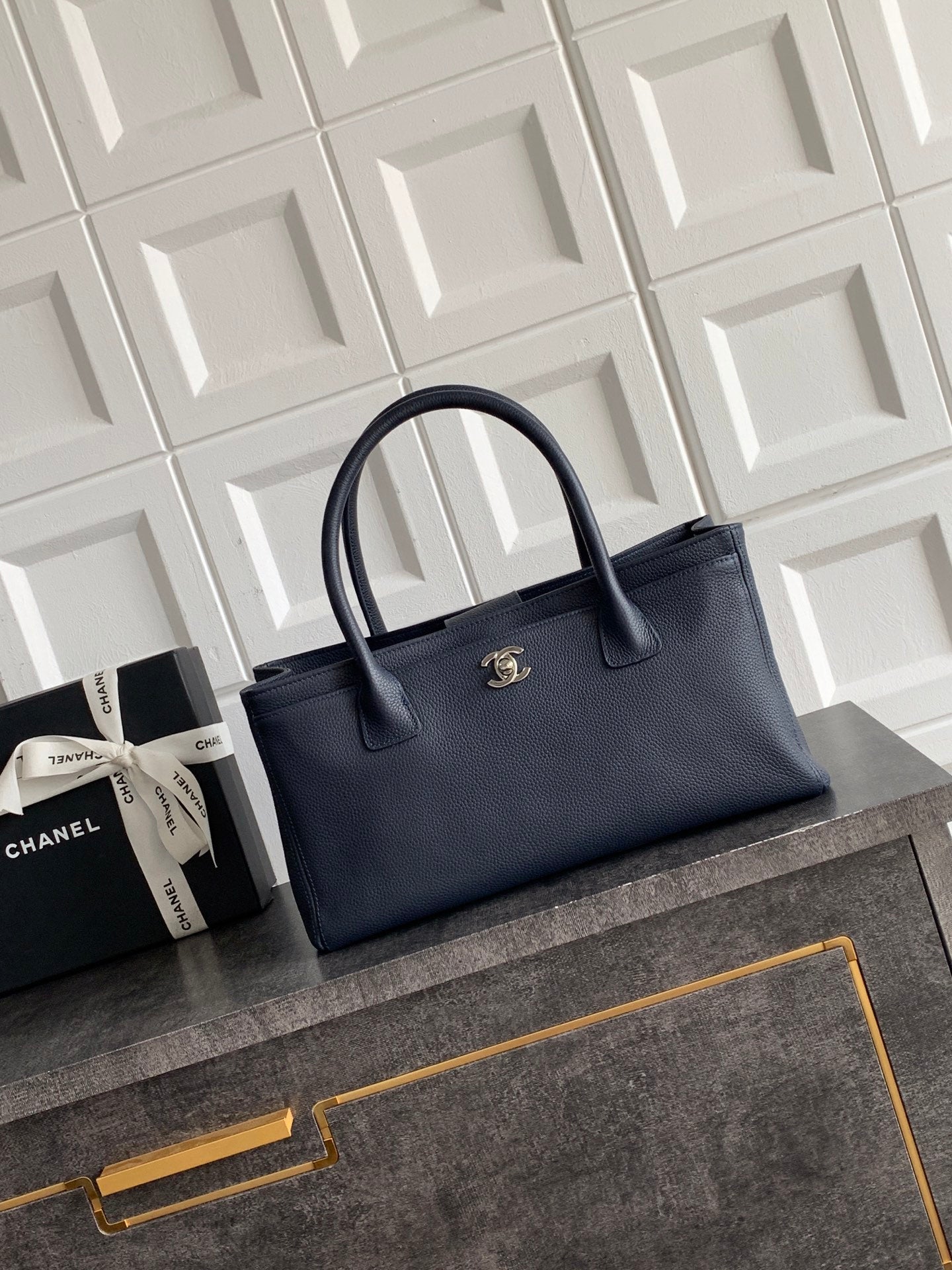 Chanel Executive Cerf Tote Small — Midnight Navy Caviar Leather with Silver Hardware
