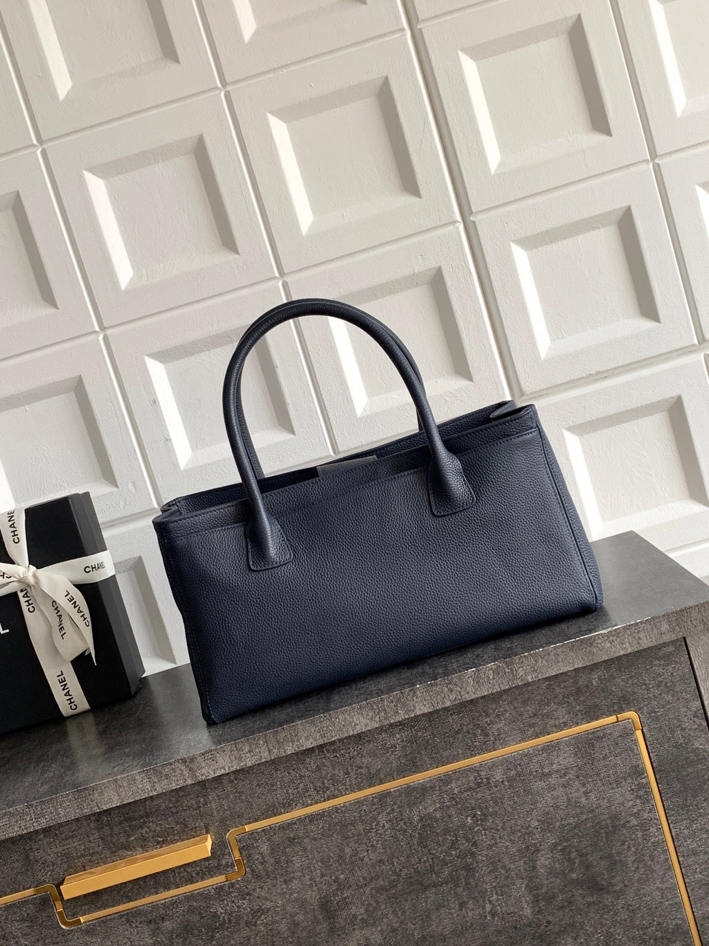 Chanel Executive Cerf Tote Small — Midnight Navy Caviar Leather with Silver Hardware