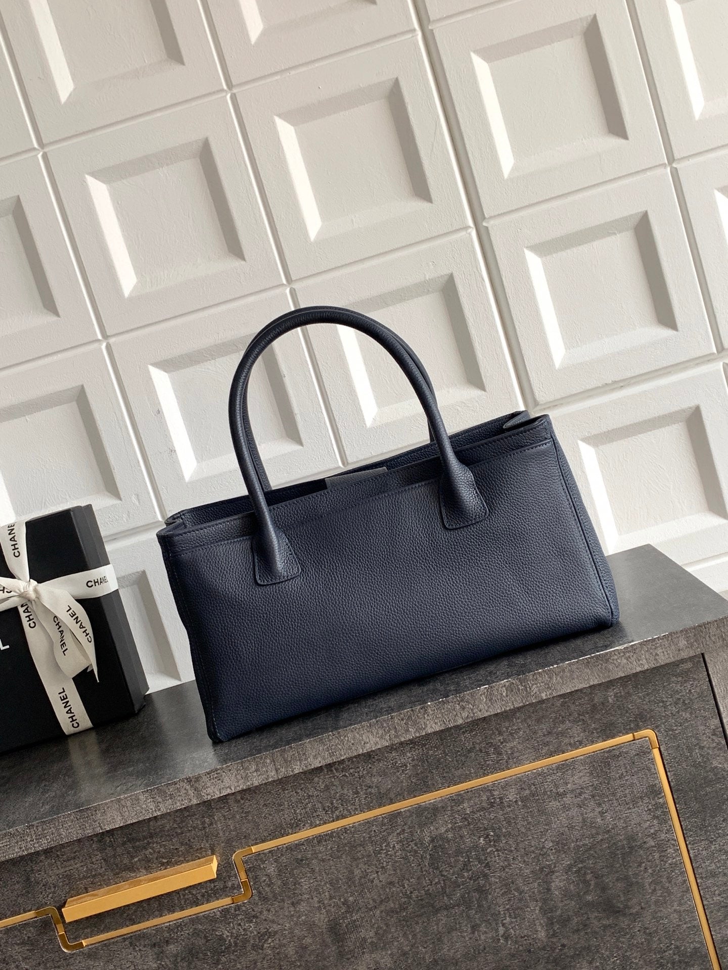 Chanel Executive Cerf Tote Small — Midnight Navy Caviar Leather with Silver Hardware