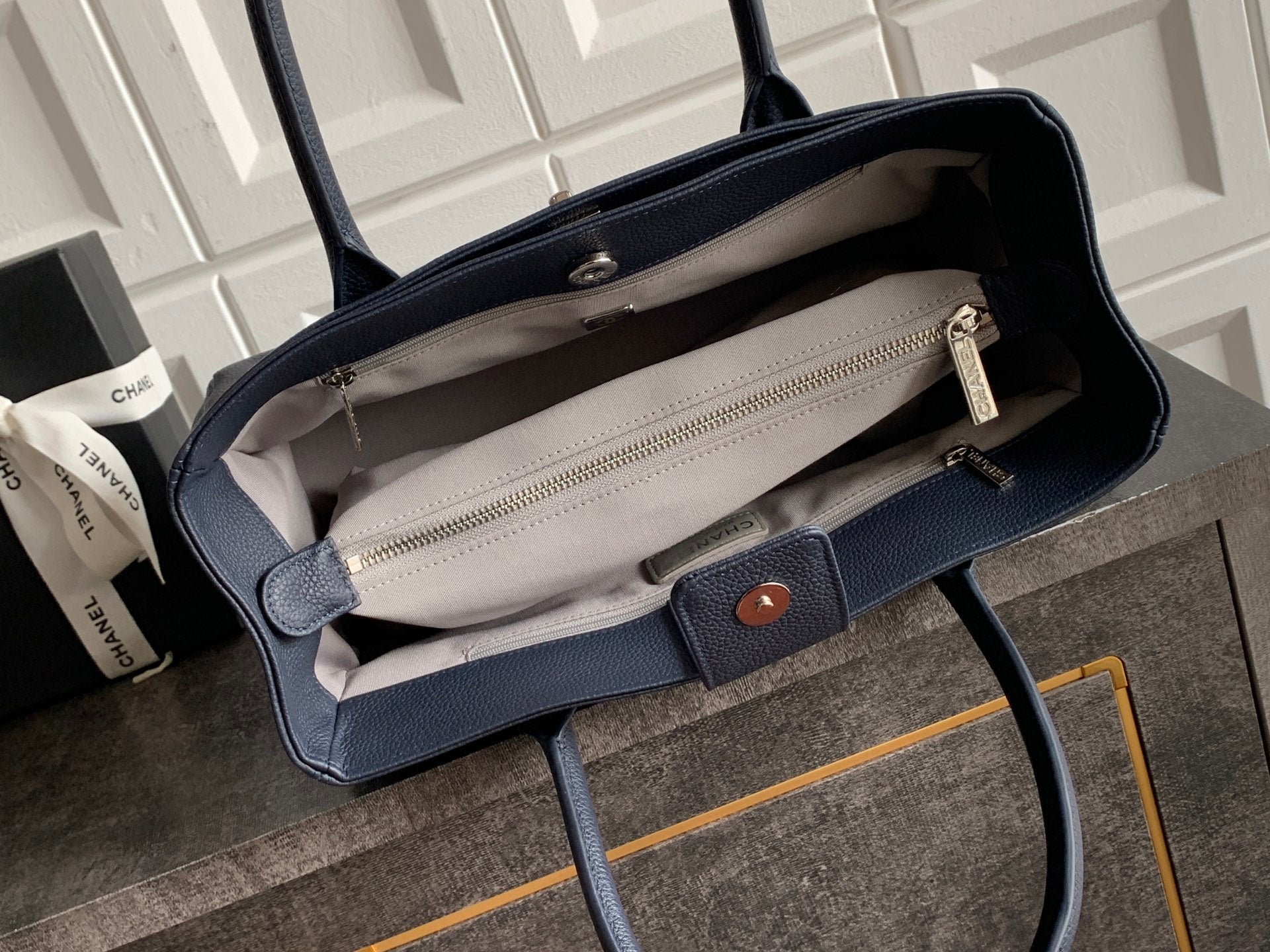 Chanel Executive Cerf Tote Small — Midnight Navy Caviar Leather with Silver Hardware