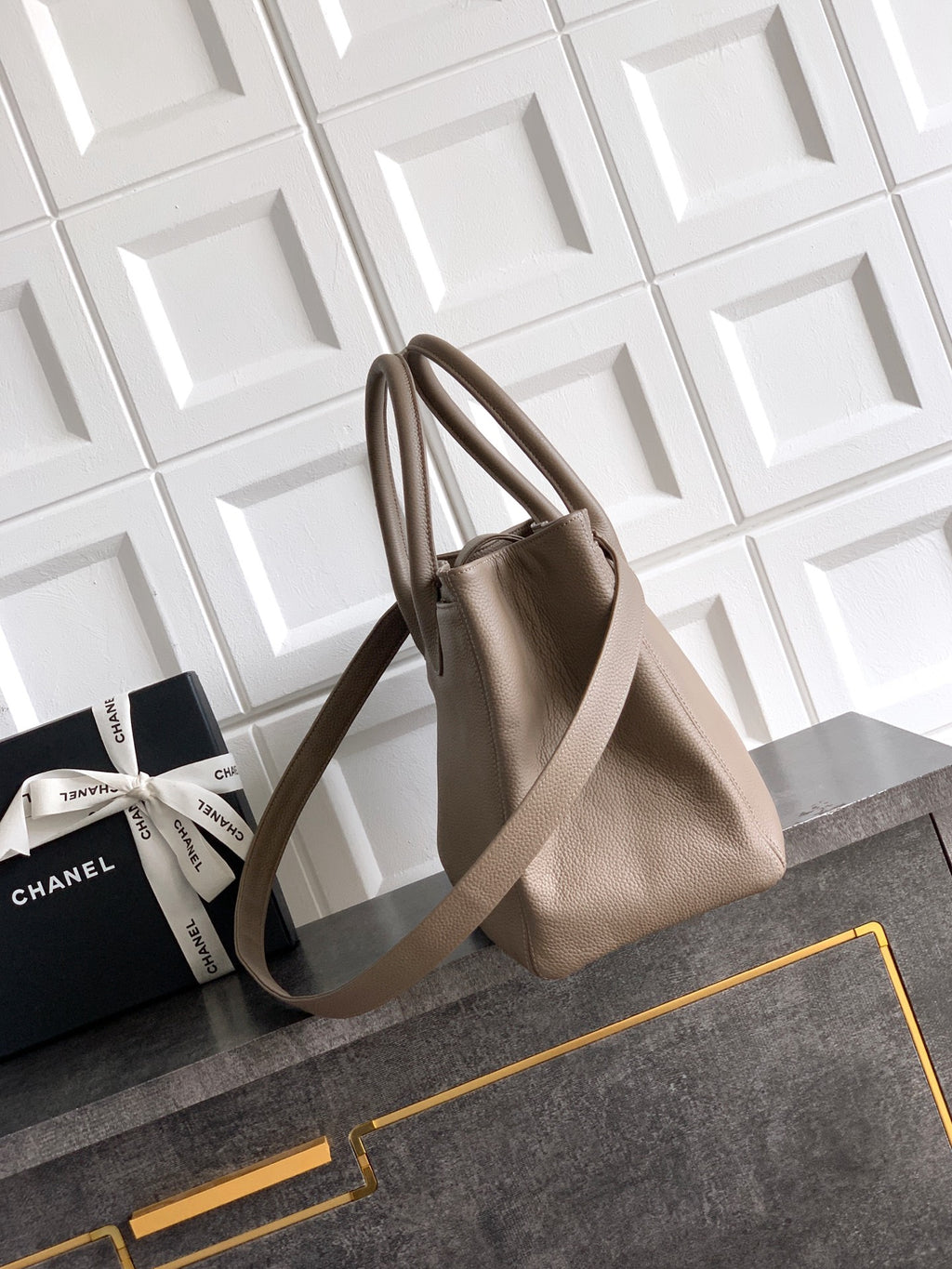 Chanel Executive Cerf Tote — Dark Taupe Caviar Leather with Gold Hardware