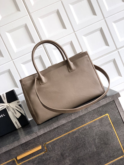 Chanel Executive Cerf Tote — Dark Taupe Caviar Leather with Gold Hardware