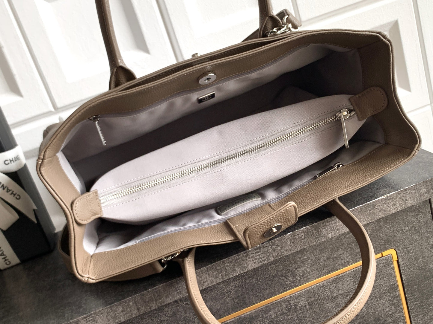 Chanel Executive Cerf Tote — Dark Taupe Caviar Leather with Gold Hardware