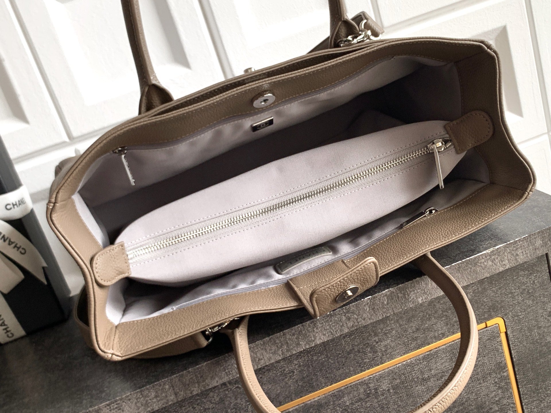 Chanel Executive Cerf Tote — Dark Taupe Caviar Leather with Gold Hardware