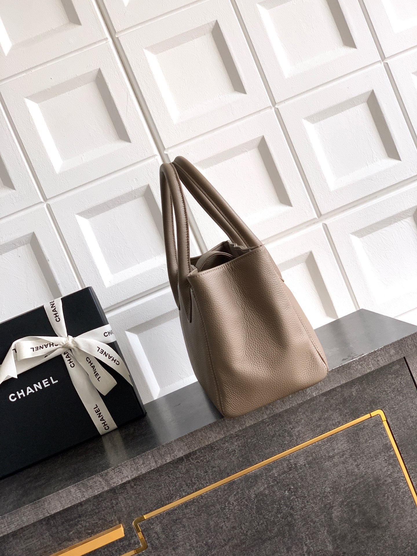 Chanel Executive Cerf Tote Small — Dark Taupe Caviar Leather with Gold Hardware