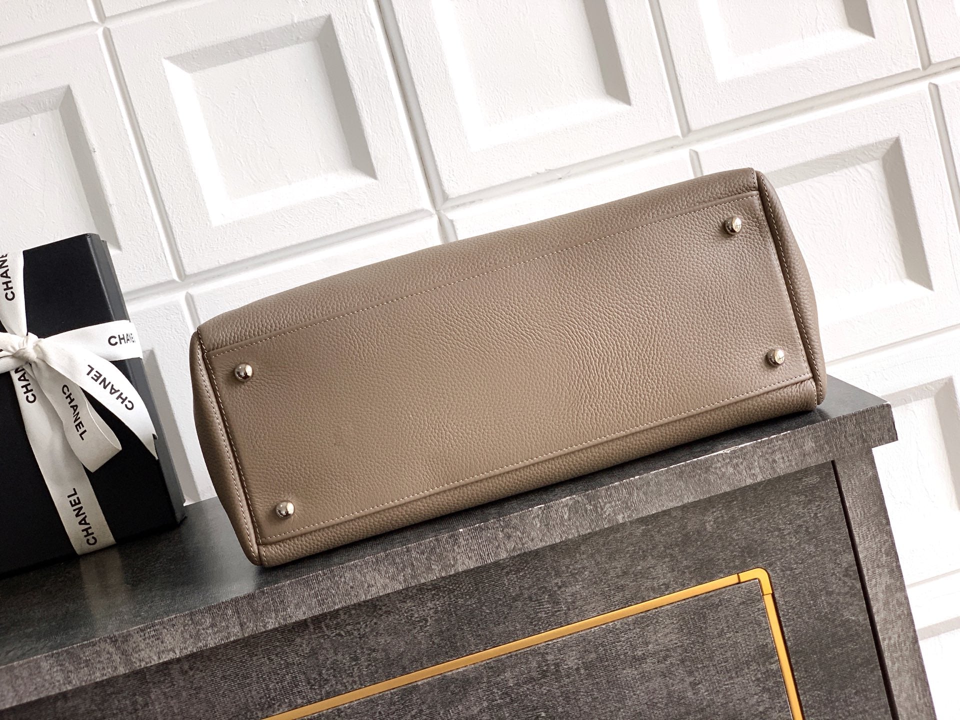 Chanel Executive Cerf Tote Small — Dark Taupe Caviar Leather with Gold Hardware