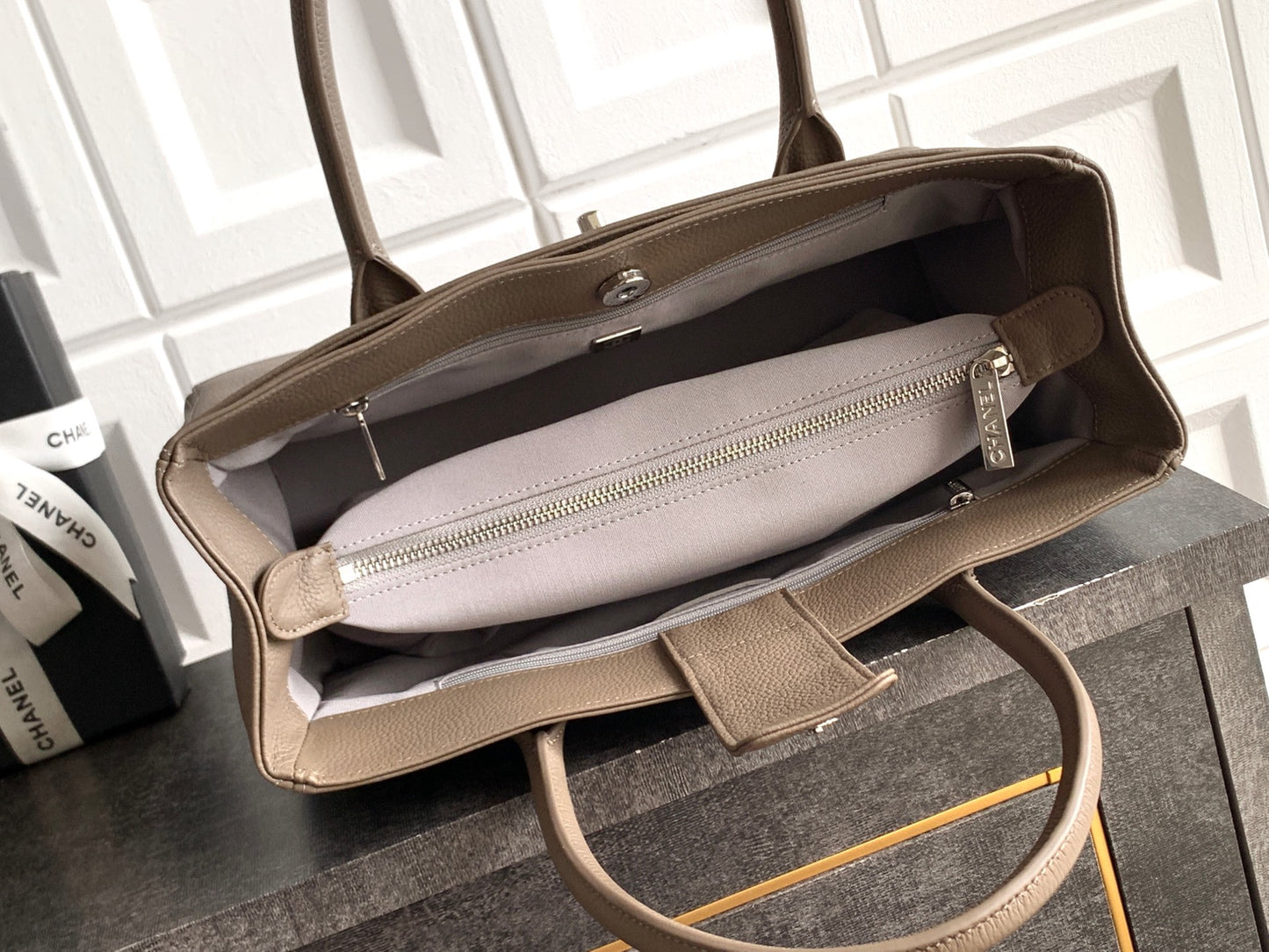 Chanel Executive Cerf Tote Small — Dark Taupe Caviar Leather with Gold Hardware