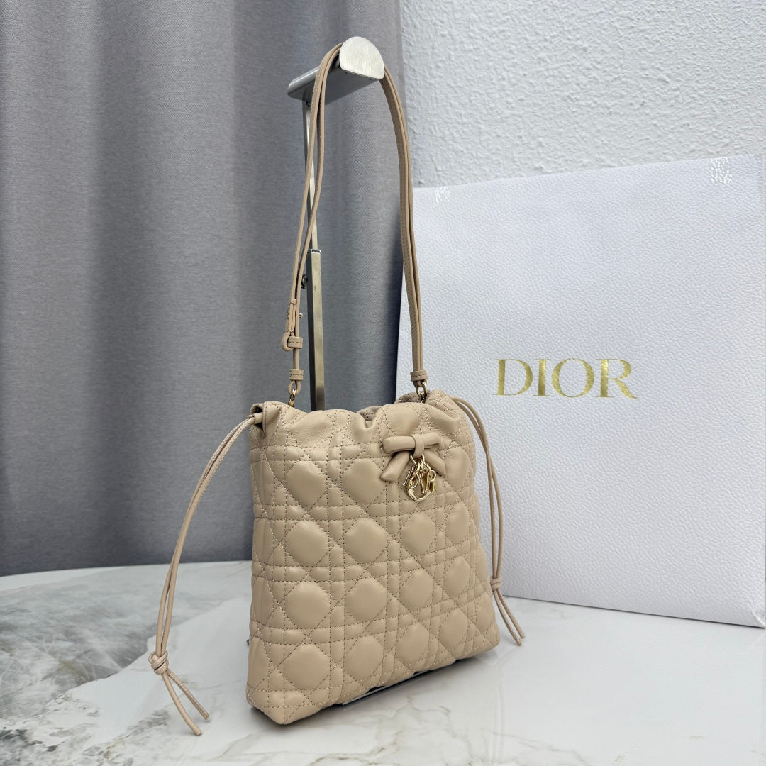 Dior Adiorable Mini Bucket Bag — Latte Beige Cannage Lambskin with Gold Hardware