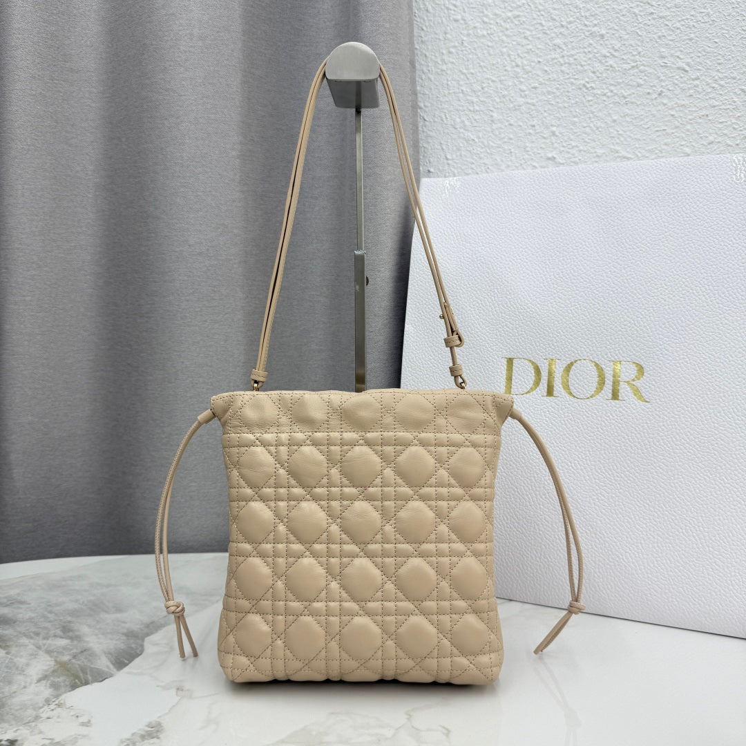 Dior Adiorable Mini Bucket Bag — Latte Beige Cannage Lambskin with Gold Hardware