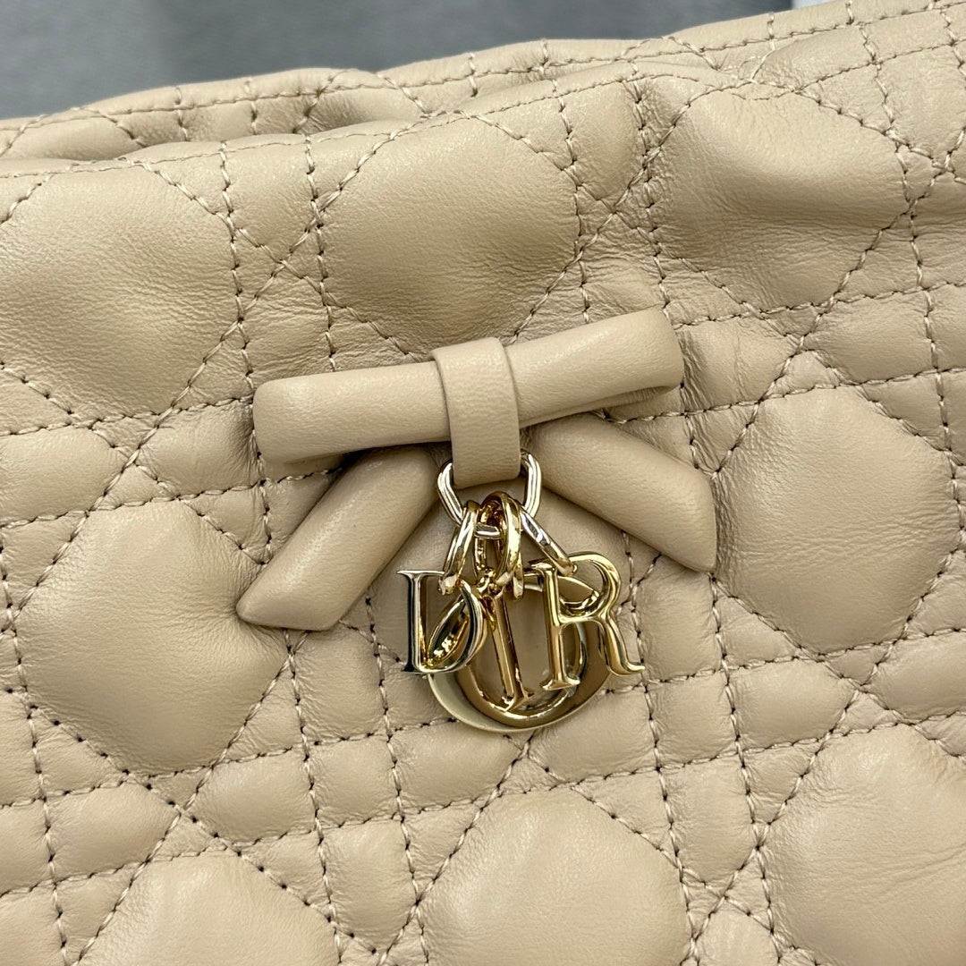 Dior Adiorable Mini Bucket Bag — Latte Beige Cannage Lambskin with Gold Hardware