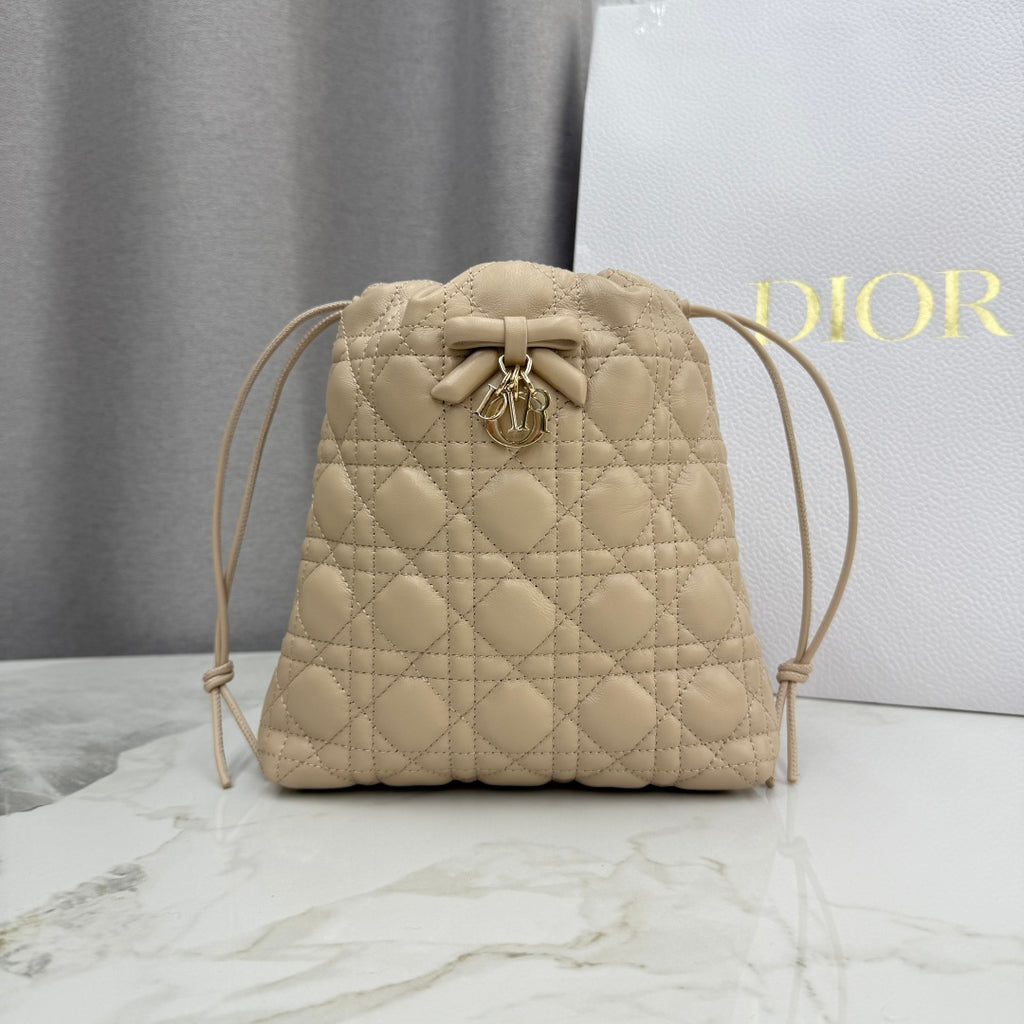 Dior Adiorable Mini Bucket Bag — Latte Beige Cannage Lambskin with Gold Hardware