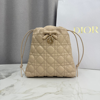 Dior Adiorable Mini Bucket Bag — Latte Beige Cannage Lambskin with Gold Hardware