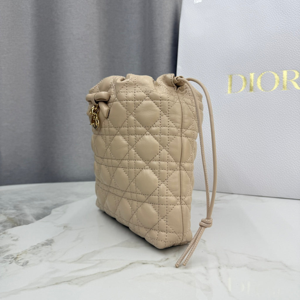 Dior Adiorable Mini Bucket Bag — Latte Beige Cannage Lambskin with Gold Hardware