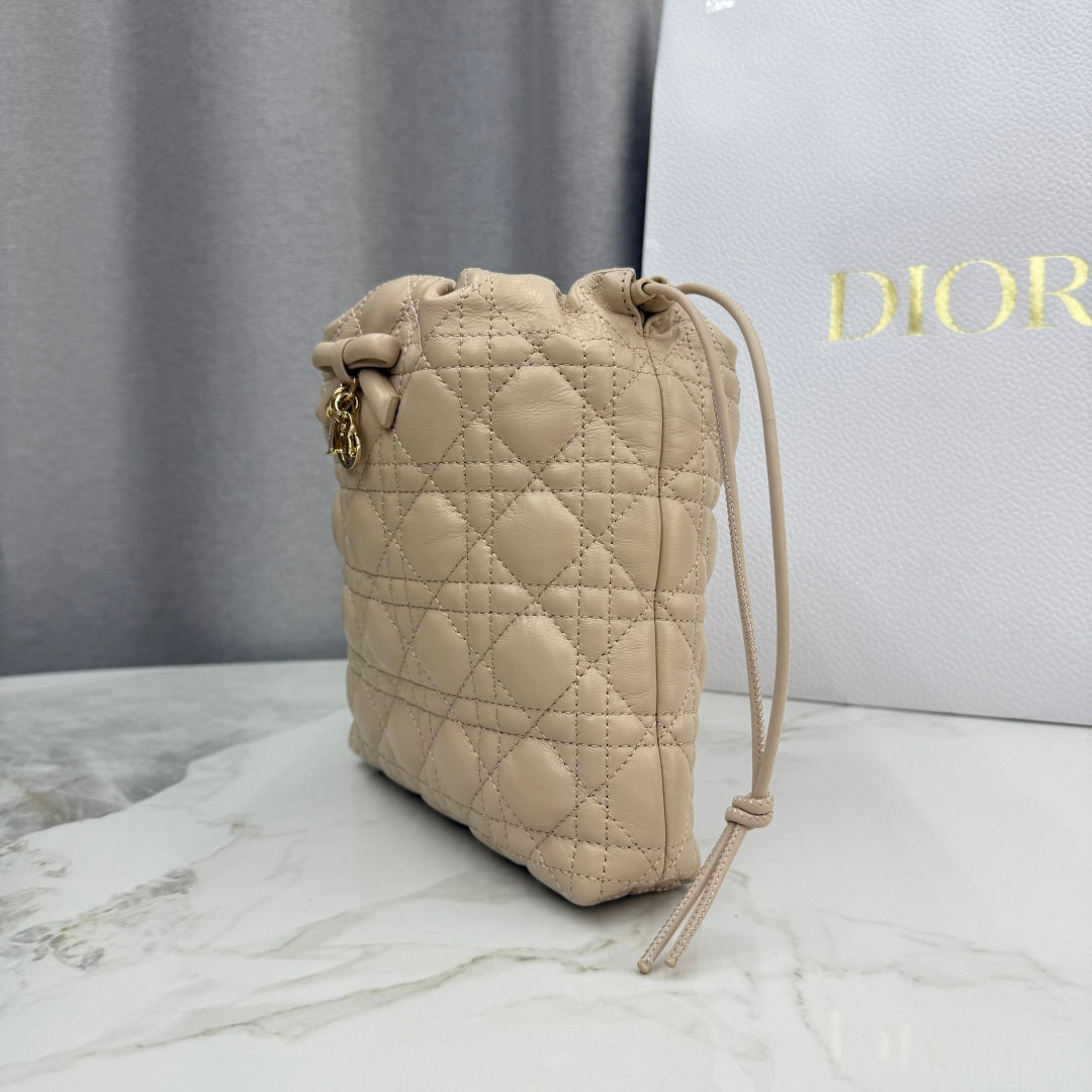Dior Adiorable Mini Bucket Bag — Latte Beige Cannage Lambskin with Gold Hardware