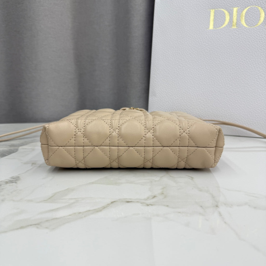 Dior Adiorable Mini Bucket Bag — Latte Beige Cannage Lambskin with Gold Hardware
