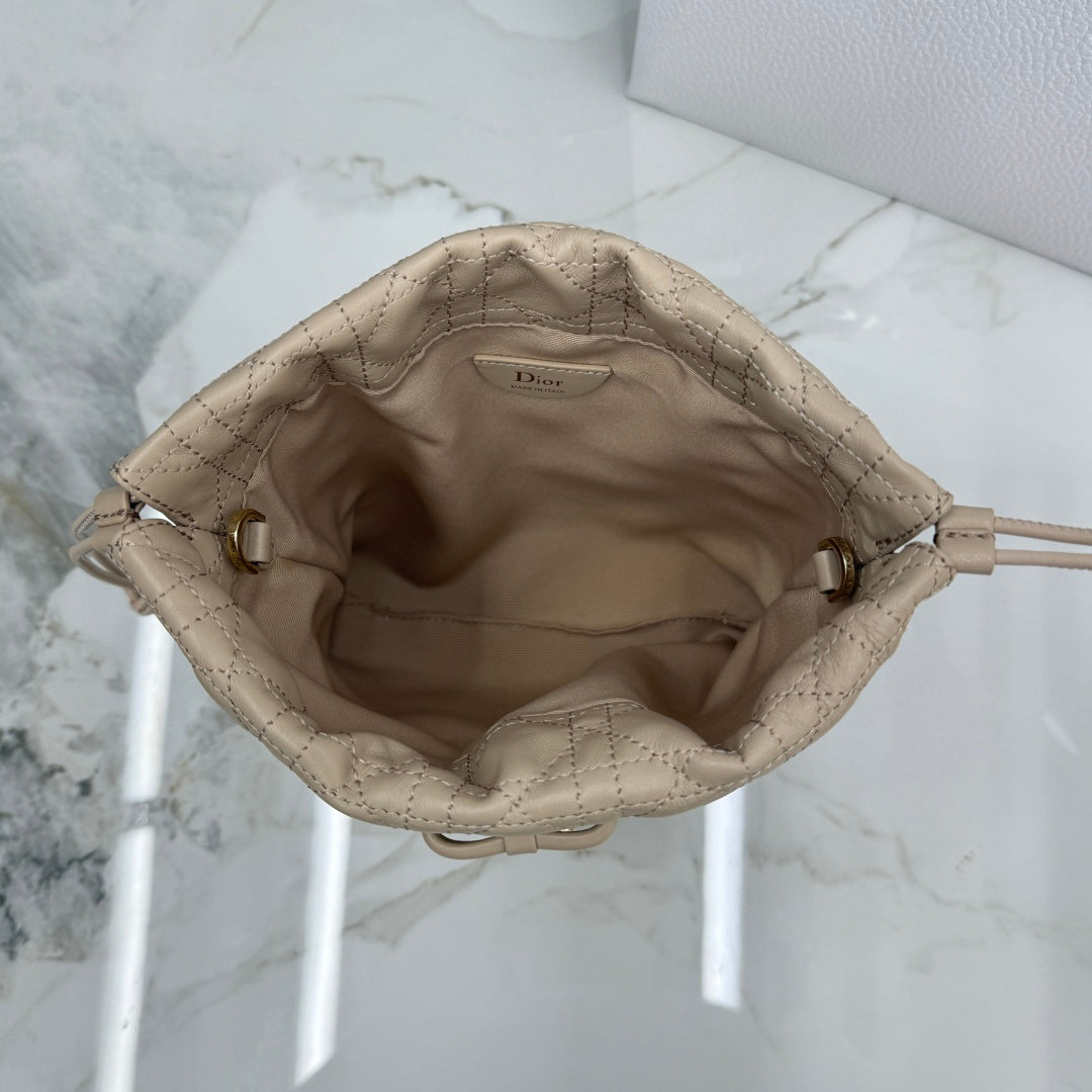 Dior Adiorable Mini Bucket Bag — Latte Beige Cannage Lambskin with Gold Hardware