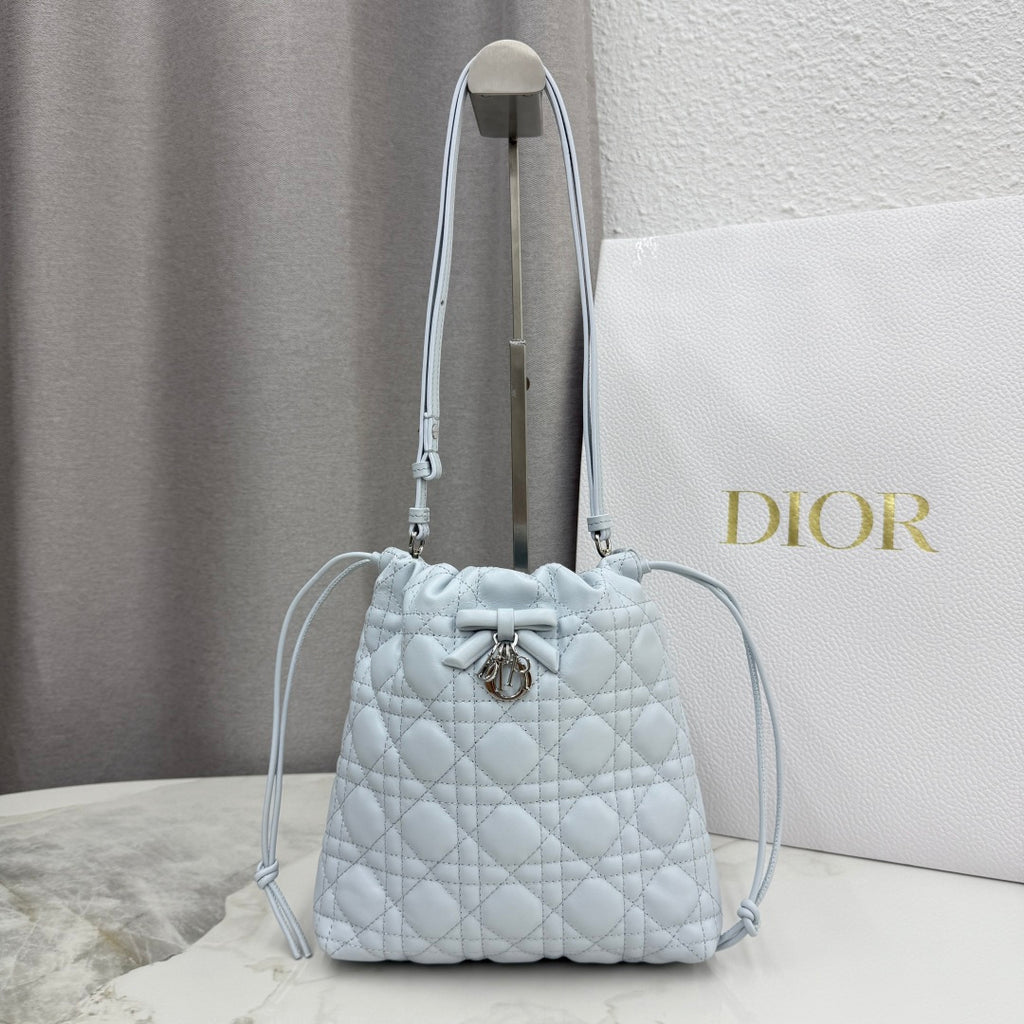 Dior Adiorable Mini Bucket Bag — Ice Blue Cannage Lambskin with Silver Hardware