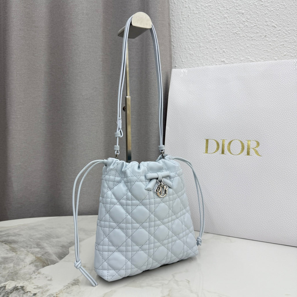 Dior Adiorable Mini Bucket Bag — Ice Blue Cannage Lambskin with Silver Hardware