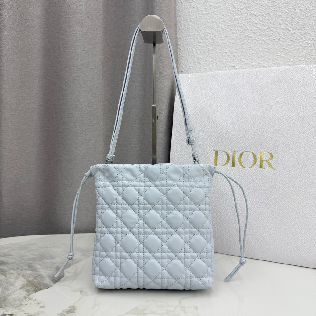 Dior Adiorable Mini Bucket Bag — Ice Blue Cannage Lambskin with Silver Hardware