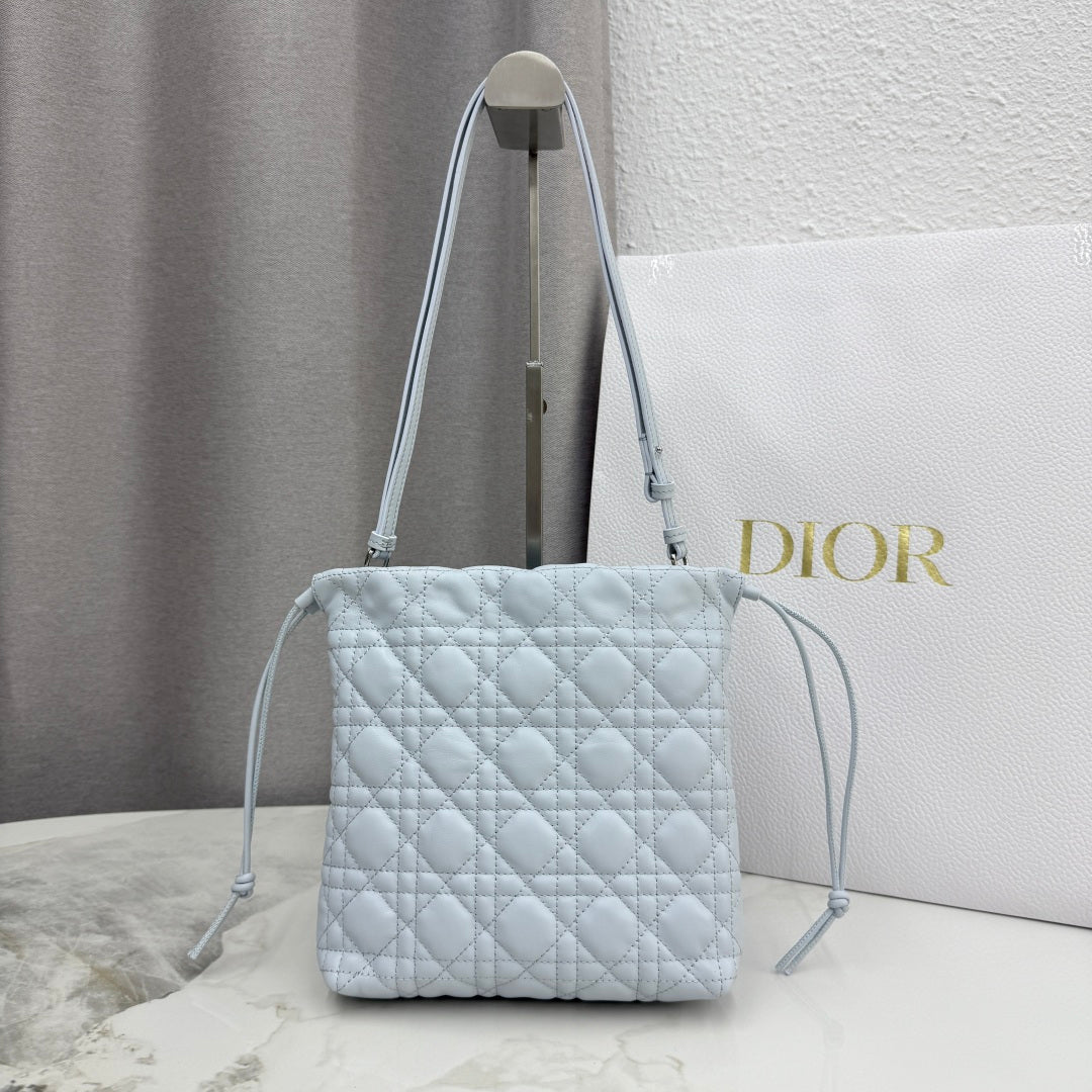 Dior Adiorable Mini Bucket Bag — Ice Blue Cannage Lambskin with Silver Hardware