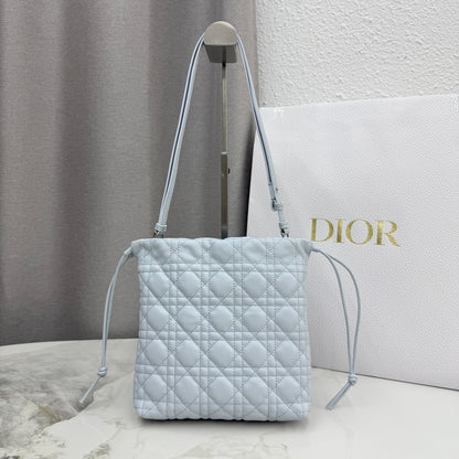 Dior Adiorable Mini Bucket Bag — Ice Blue Cannage Lambskin with Silver Hardware