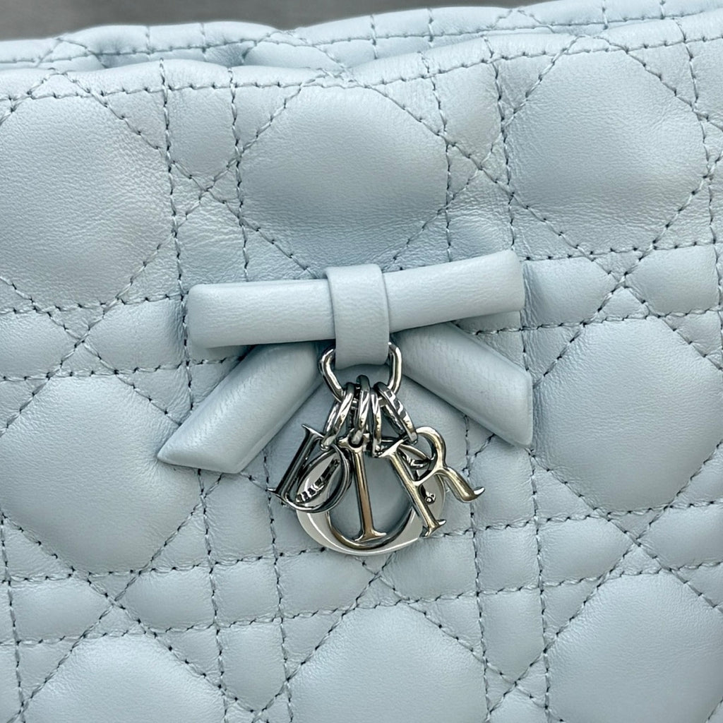 Dior Adiorable Mini Bucket Bag — Ice Blue Cannage Lambskin with Silver Hardware