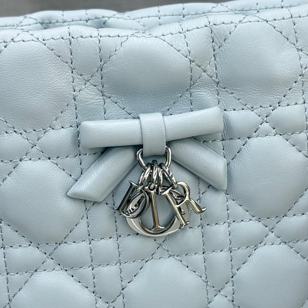 Dior Adiorable Mini Bucket Bag — Ice Blue Cannage Lambskin with Silver Hardware