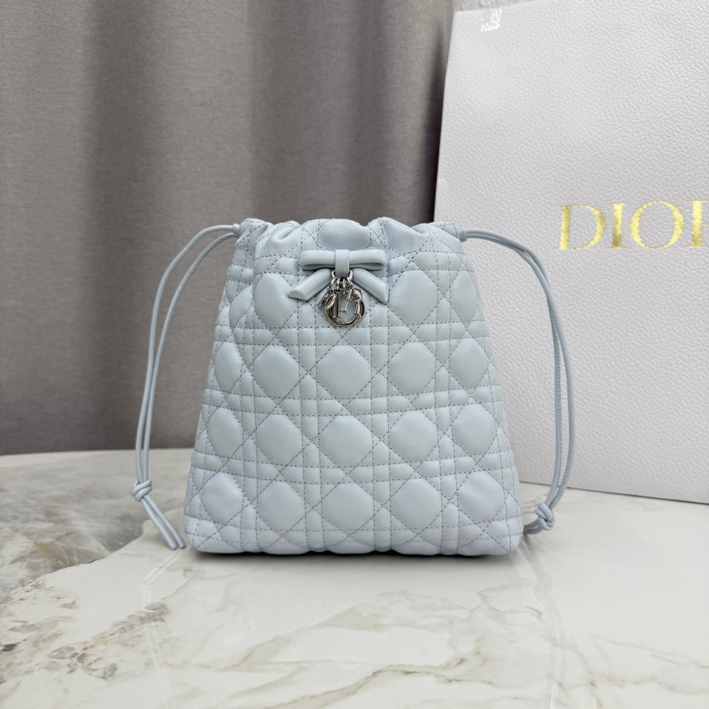 Dior Adiorable Mini Bucket Bag — Ice Blue Cannage Lambskin with Silver Hardware