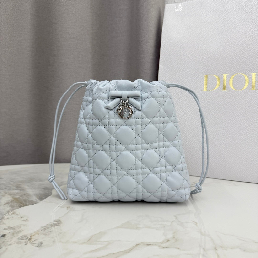 Dior Adiorable Mini Bucket Bag — Ice Blue Cannage Lambskin with Silver Hardware