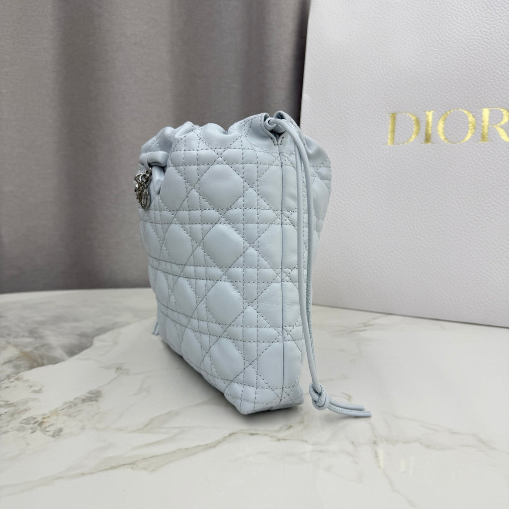 Dior Adiorable Mini Bucket Bag — Ice Blue Cannage Lambskin with Silver Hardware